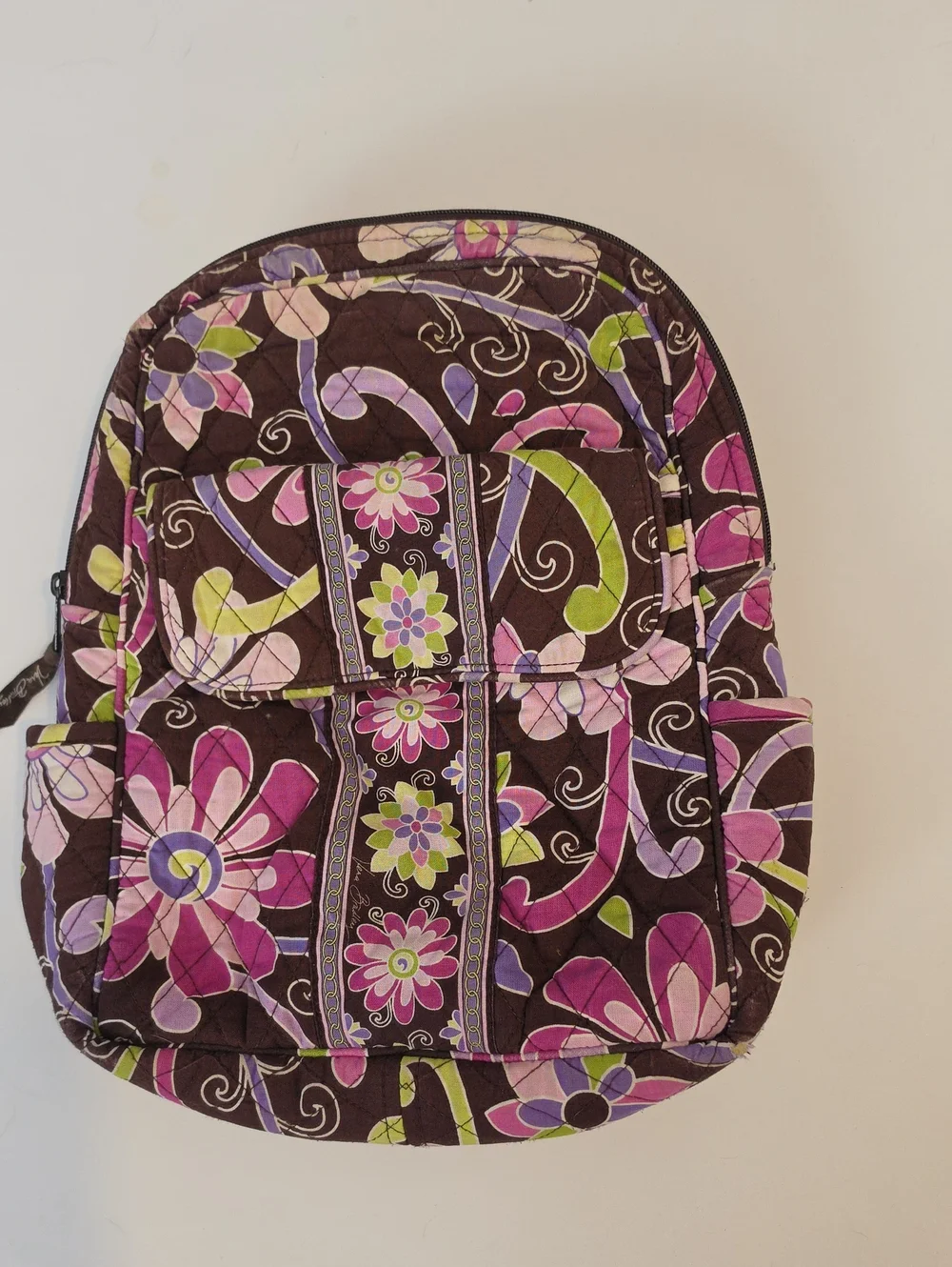 Vera Bradley Quilted Floral Backpack - Brown, Pink & Green